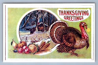 #ad Postcard Vtg Thanksgiving Holiday Celebration Reprint Reproduction Turkey Cabin $5.00