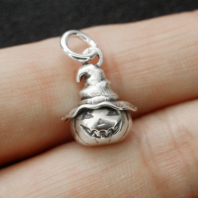 #ad 925 Sterling Silver Pumpkin Wizard Witch Hat Charm Pendant Fit Bracelet Necklace $9.79