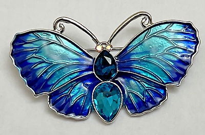 #ad Aqua Royal Blue Crystal Glass Rhinestone Butterfly Brooch Pin Vintage Insect Bug $10.98
