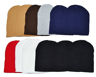 #ad 6 PCS Knit Short Plain Ribbed Beanie Ski Cap Skull Hat Warm Solid Winter NY $10.99