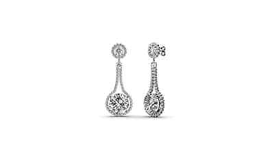 #ad 18k White Gold Crystal Teardrop Halo Drop Earrings Made With Swarovski Elements $9.99