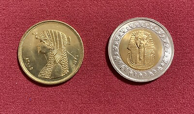 #ad Uncirculated 50 piastres Egyptian Cleopatra coin and One Pound King Tut coin $20.00