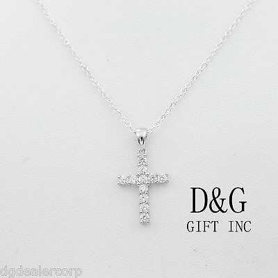 NEW DG Gift Women#x27;s 925 Sterling Silver CZ 24 mm Cross 18quot; Box Necklace Box $21.99