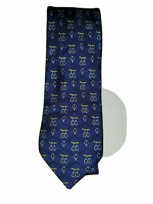 #ad Trevisan Venezia Mens 100% Silk Tie Neck Tie Blue Gold Print $4.31