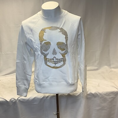 #ad NWT $158 Zadig amp; Voltaire White Sweatshirt Upper Skull Glitter Gold Silver Sz M $71.09