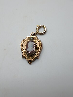 #ad Antique Gold Filled Stone Cameo With Seed Pearl Charm $50.00