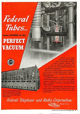 #ad 1944 Federal Telephone Radio Tubes Perfect Vacuum Tube Vintage Print Ad A13 $14.99