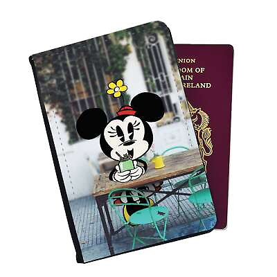 #ad Cute Minnie Mouse Day Out Coffee Mother#x27;s Day Birthday Leather Passport Wallet $20.99