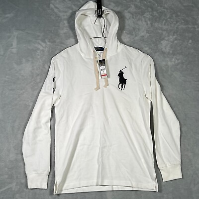 #ad Ralph Lauren Polo Shirt Mens S White Hooded Hoodie Mesh Big Pony NWT $63.99