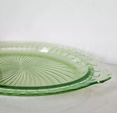 #ad Vintage Green Oval Swirl Shaped Uranium Glass Serving Tray 11.75quot;x7.75quot; $24.99