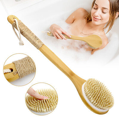 Bath Body Brush Soft Bristles Shower Back Scrubber Anti slip Long Bamboo Handle $9.98