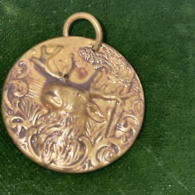 #ad Vintage Necklace Pendant Reindeer Repousse Handtooled $35.00