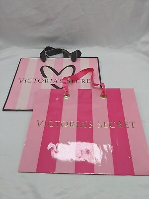 Lot Of 2 Victoria#x27;s Secret Pink Stripe Gift Bags Medium $16.00
