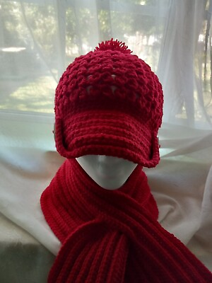 #ad #ad NEW Handmade Crochet Mothers Day Gift Red Beret Hat Keyhole Scarf Set $64.00