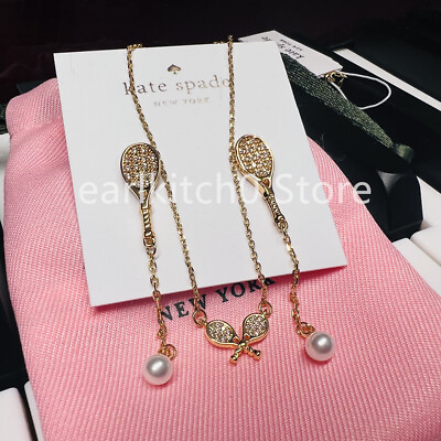 #ad Kate ks Spade Queen of the Court Sport Tennis Racket Line Earrings Necklace Set $18.99