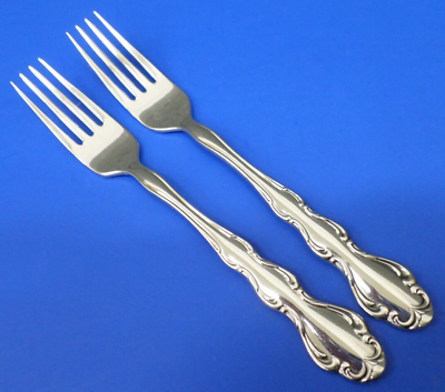 #ad 2 Reed amp; Barton REGENCY Glossy Scrolls Stainless Flatware 7 1 2quot; DINNER FORKS $68.95