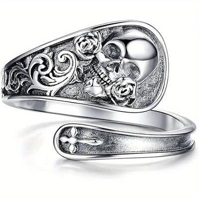 #ad #ad Vintage Skull Rose Spoon Ring Biker Gift jewelry unisex sale free shipping $13.99