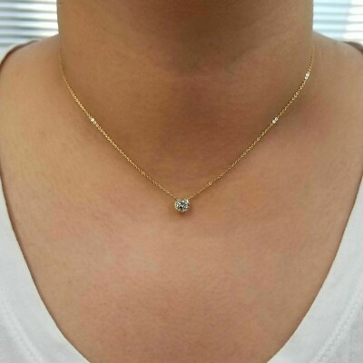 #ad Solid 14K Yellow Gold Over 1.00 Ct Diamond Round Cut Solitaire Pendant Necklaces $28.00