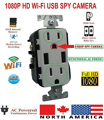 #ad WI FI 1080P HD Motion IP Camera Functional AC Outlet Receptacle W USB Ports $128.33