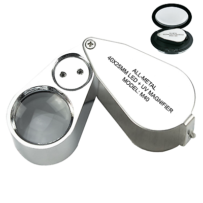 #ad 40X Jewelers Loupe Magnifying Glass Magnifier Loop UV Light Jewelry Coin Pocket $15.95