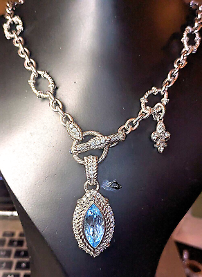 #ad Judith Ripka Sterling Silver Blue Topaz CZ Fleur De Lis Pendant Toggle Necklace $229.95