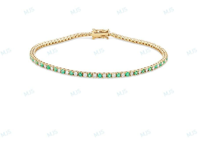 #ad Gift Yellow Finish 3mm 925 Silver Simulated Emerald amp; Diamond Tennis Bracelet $127.49