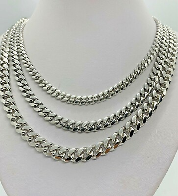 #ad 925 Rhodium Plated Sterling Silver Miami Cuban Link Chain Necklace Men#x27;s 7quot; 30quot; $350.99
