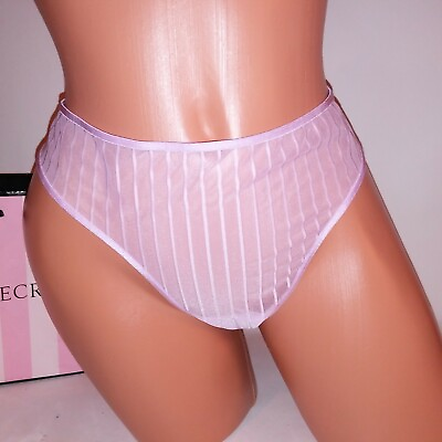 #ad Victoria Secret Panty XL Thong Light Purple Pinstripe Sheer New $16.89