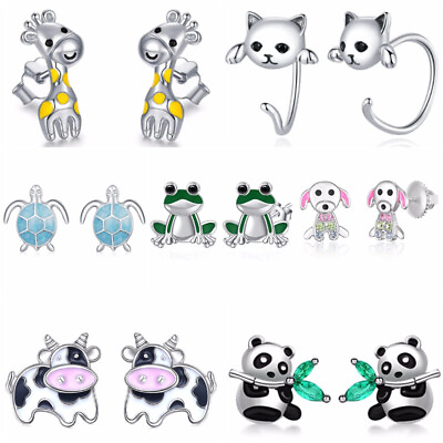 #ad Cute Animals 925 Silver Plated Stud Earring Cubic Zircon Women Party Gift A Pair C $2.95