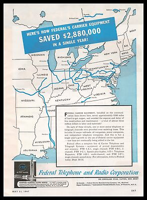 #ad 1947 Federal Telephone amp; Radio Clifton New Jersey Carrier Telegraph Print Ad $10.46