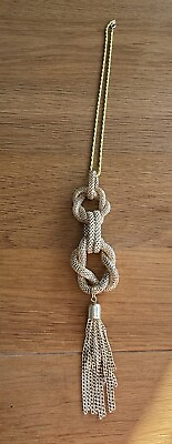 #ad Stunning Retro Necklace Gold Tone Knotted Pendant amp; Front Pale Green Chain GBP 12.00