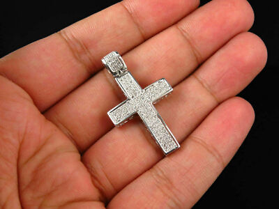 #ad Diamond Mini Studded Pave Cross Mens Pendant Necklace In 14K White Gold Finish $276.00