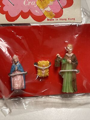 Vintage Christmas Plastic Small Miniature Nativity 3 Pc Set 1” Hong Kong $10.00