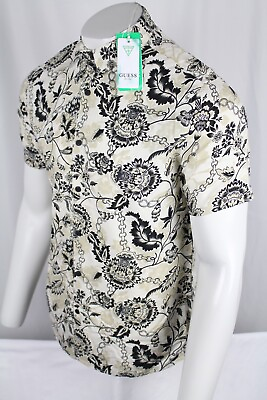 Guess Jeans Men#x27;s Eco Rayon Locked Garden Short Sleeve Button Shirt $39.94