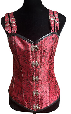 #ad Burgundy Black Boned Jacquard corset With Hooks And Lace Up Back Medium $24.99