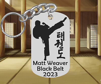 #ad TAEKWONDO Keychain for Man Steel Personalized with NAME amp; Belt TKD Gift $9.95