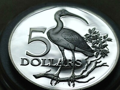 #ad CHOICE SILVER PROOF 1975 TRINIDAD FIVE DOLLAR STERLING SILVER BULLION INVESTMENT $59.40