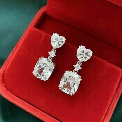 #ad 2Ct Lab Created Diamond Heart Women#x27;s Drop Dangle Earrings 14K White Gold Plated $129.99