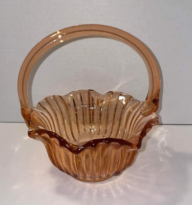 #ad LE Smith Pink Iridescent Basket Dusty Rose Glass Translucent Vintage EUC Rare $35.00
