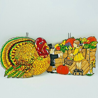 #ad 1989 YDC Thanksgiving Turkey amp; Pilgrims Wheelbarrow Pot Holders $34.50