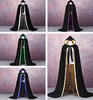 #ad VELVET LINED GOTHIC CLOAK HALLOWEEN CAPE HOODED WICCA MEDIEVAL LARP $33.24
