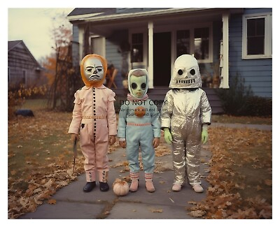 #ad VINTAGE CREEPY CHILDREN IN HALLOWEEN COSTUMES 1950s 8X10 FANTASY PHOTO $8.49