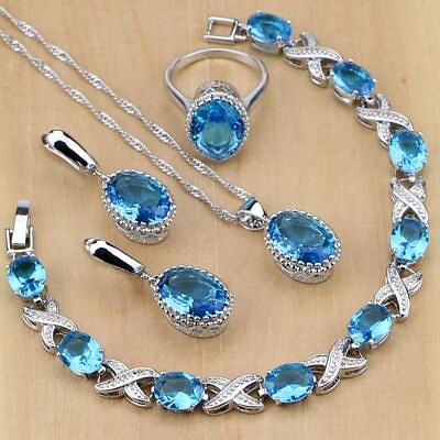 #ad Sterling Silver Jewelry Sets for Women Earrings Pendant Necklace Ring Bracelet $20.99