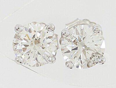 #ad Round Ideal Cut Hearts amp; Arrows Diamond Stud Earrings 2.1 ct 14k W Gold Rtl $22K $5495.00