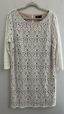 #ad RN Studio Womens Dress White Knee Length Bell Sleeve Size 10 Lined Spring Casual $23.88