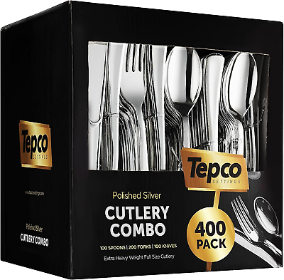 #ad 400 Plastic Silverware Set Silver Cutlery Disposable $44.25