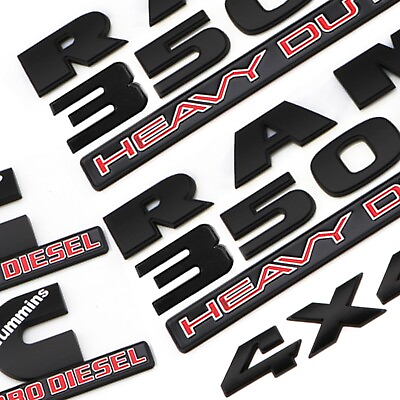 #ad 5PCS Matte Black Emblem Badges For RAM 3500 HEAVY DUTY 4X4 Cummins Turbo Diesel $59.99