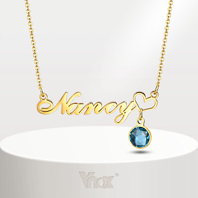 #ad Vnox Personalized Name Necklace Custom Birthstone Pendant Stainless Steel Chain $13.59
