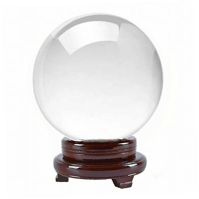 Clear Crystal Ball Quartz w Wood Stand 80 mm 200 mm Healing Sphere $224.19