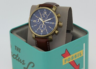 #ad NEW AUTHENTIC FOSSIL RHETT CHRONOGRAPH GOLD BLUE BROWN LEATHER BQ2099 MENS WATCH $69.99